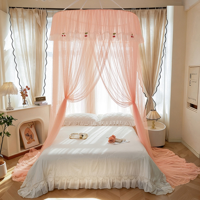 91家纺网 家纺一手货源 找家纺 （总）雪姿家纺 2026新款圆顶公主风落地蚊帐-樱之恋