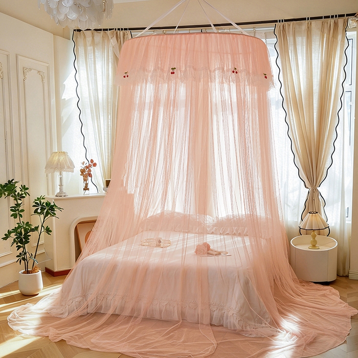 91家纺网 家纺一手货源 找家纺 雪姿家纺 2026新款圆顶公主风落地蚊帐-樱之恋 樱之恋-粉玉