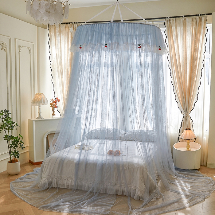 91家纺网 家纺一手货源 找家纺 雪姿家纺 2026新款圆顶公主风落地蚊帐-樱之恋 樱之恋-蓝灰