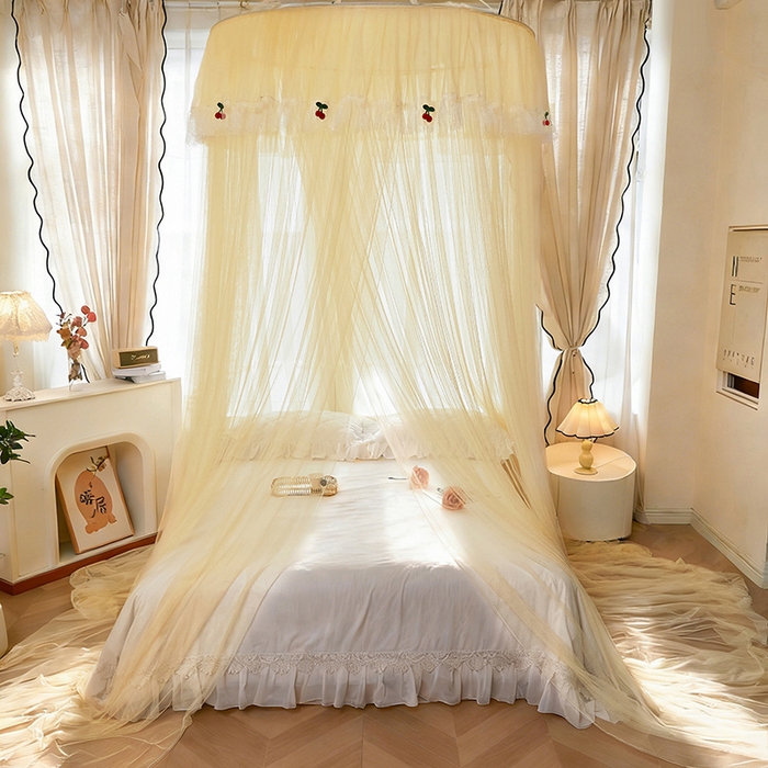 雪姿家纺 2026新款圆顶公主风落地蚊帐-樱之恋 樱之恋-迷黄