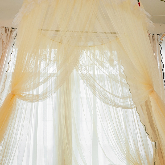 91家纺网 家纺一手货源 找家纺 雪姿家纺 2026新款圆顶公主风落地蚊帐-樱之恋 樱之恋-迷黄