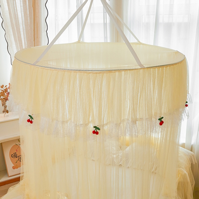91家纺网 家纺一手货源 找家纺 雪姿家纺 2026新款圆顶公主风落地蚊帐-樱之恋 樱之恋-迷黄