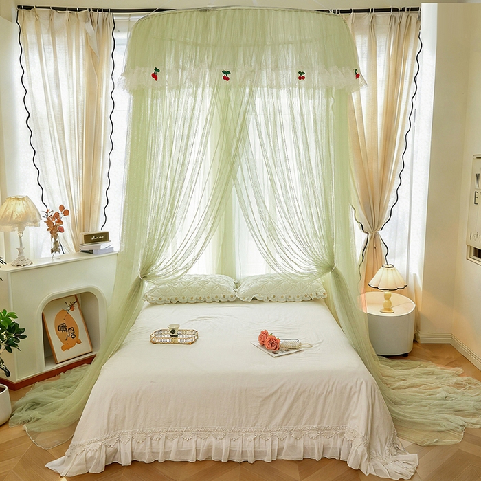 雪姿家纺 2026新款圆顶公主风落地蚊帐-樱之恋 樱之恋-抹茶绿