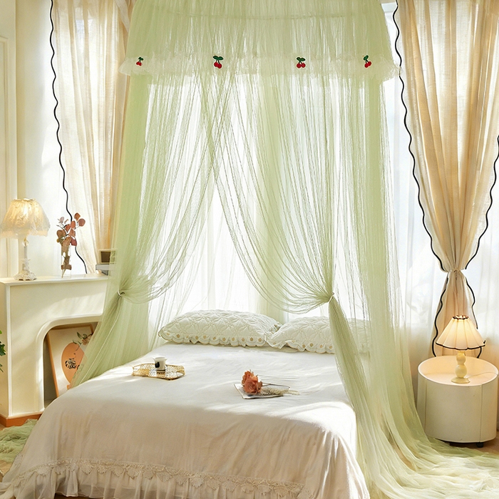 91家纺网 家纺一手货源 找家纺 雪姿家纺 2026新款圆顶公主风落地蚊帐-樱之恋 樱之恋-抹茶绿