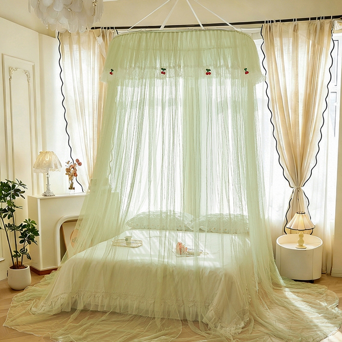 91家纺网 家纺一手货源 找家纺 雪姿家纺 2026新款圆顶公主风落地蚊帐-樱之恋 樱之恋-抹茶绿