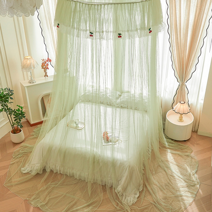 91家纺网 家纺一手货源 找家纺 雪姿家纺 2026新款圆顶公主风落地蚊帐-樱之恋 樱之恋-抹茶绿