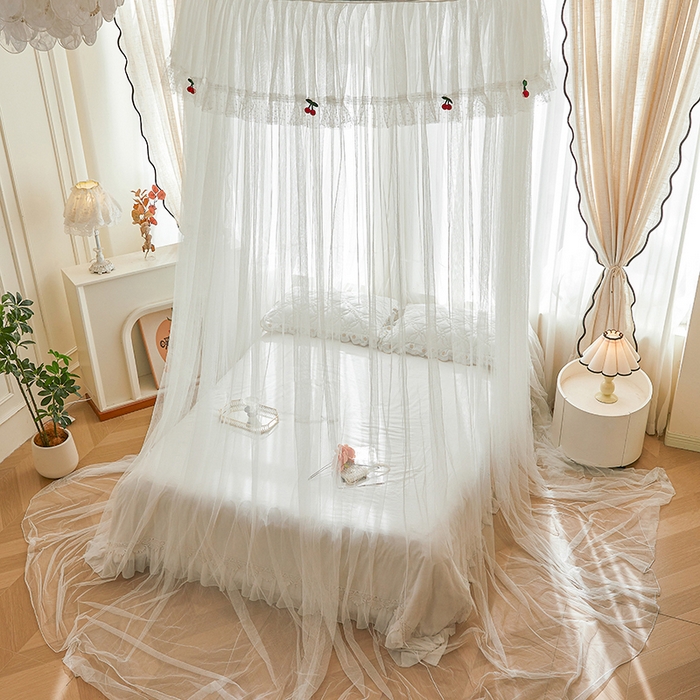 91家纺网 家纺一手货源 找家纺 雪姿家纺 2026新款圆顶公主风落地蚊帐-樱之恋 樱之恋-雅白