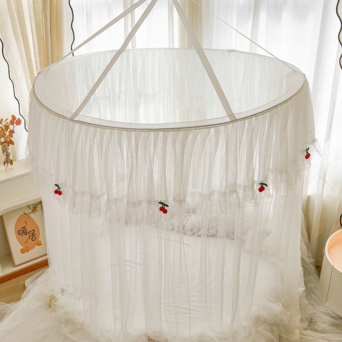 91家纺网 家纺一手货源 找家纺 雪姿家纺 2026新款圆顶公主风落地蚊帐-樱之恋 樱之恋-雅白