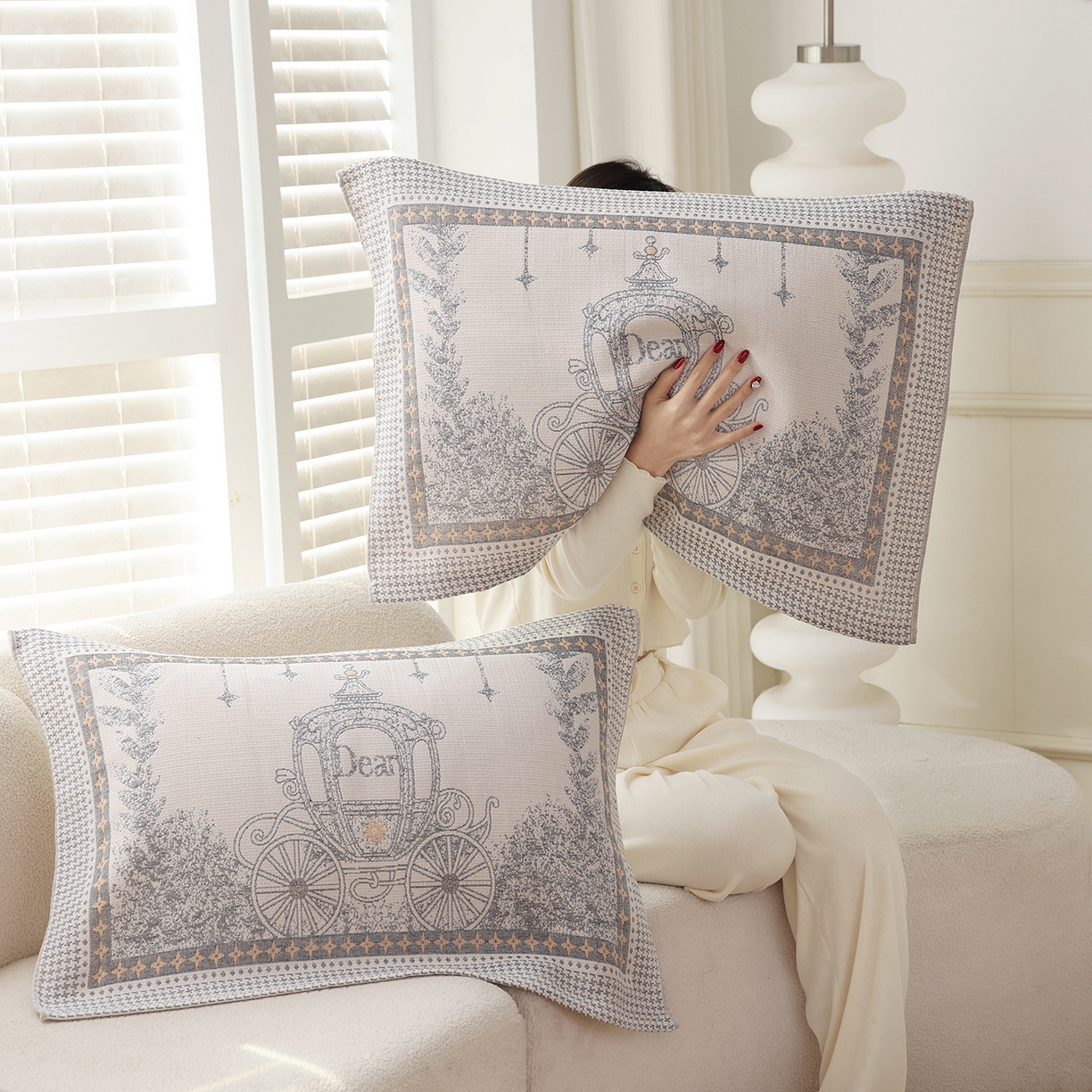 91家纺网 家纺一手货源 找家纺 朴尔 2022新款全棉四层纱布休闲枕巾（一对） 摩登时代-黄（53*78）