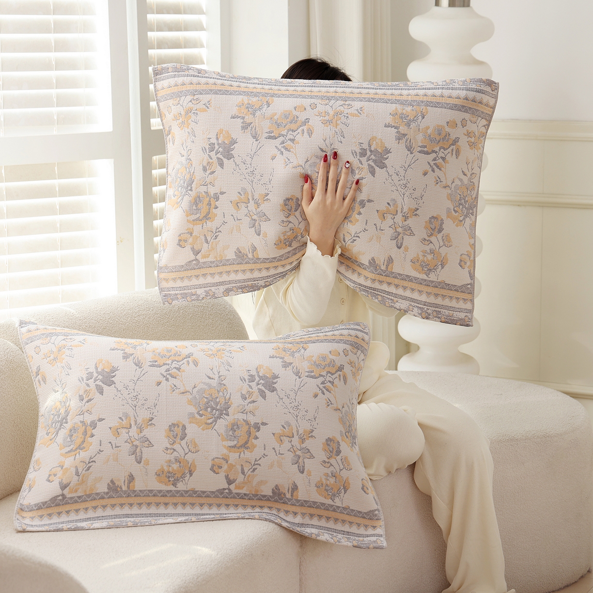 91家纺网 家纺一手货源 找家纺 （总）朴尔家纺-毛巾被 2026新品多彩棉素雅色织提花纯棉纱布枕巾