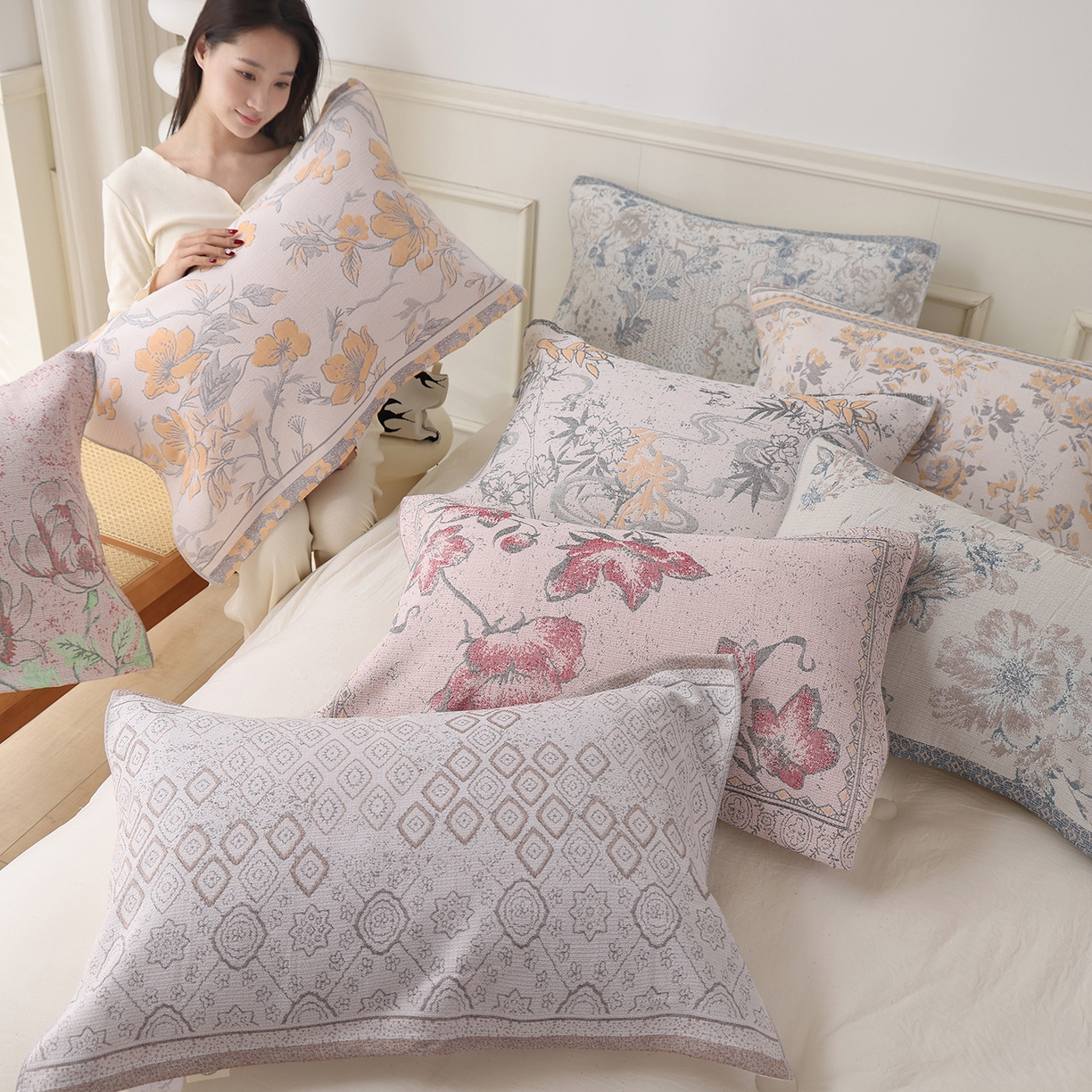 91家纺网 家纺一手货源 找家纺 （总）朴尔家纺-毛巾被 2026新品多彩棉素雅色织提花纯棉纱布枕巾