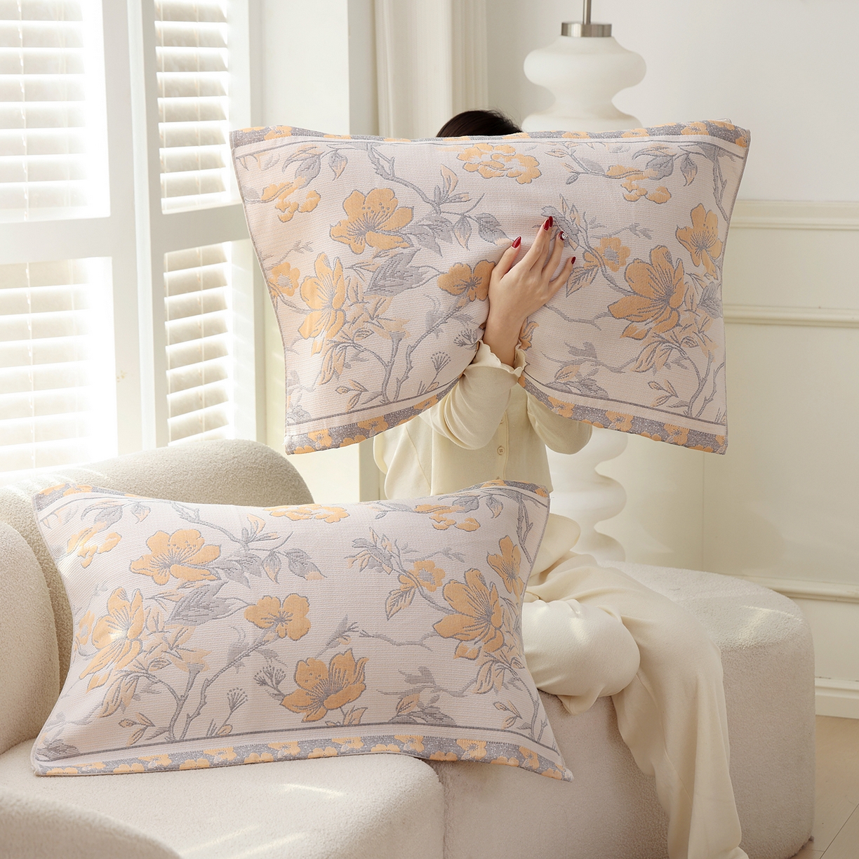 朴尔家纺-毛巾被 2026新品多彩棉素雅色织提花纯棉纱布枕巾 沉香