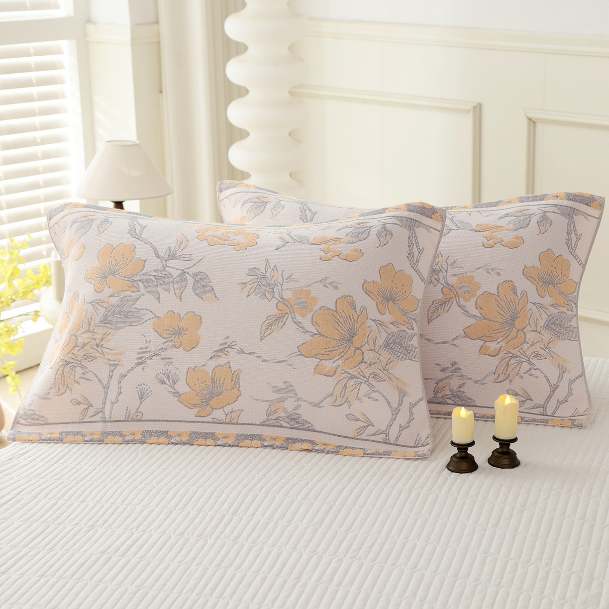 91家纺网 家纺一手货源 找家纺 朴尔家纺-毛巾被 2026新品多彩棉素雅色织提花纯棉纱布枕巾 沉香