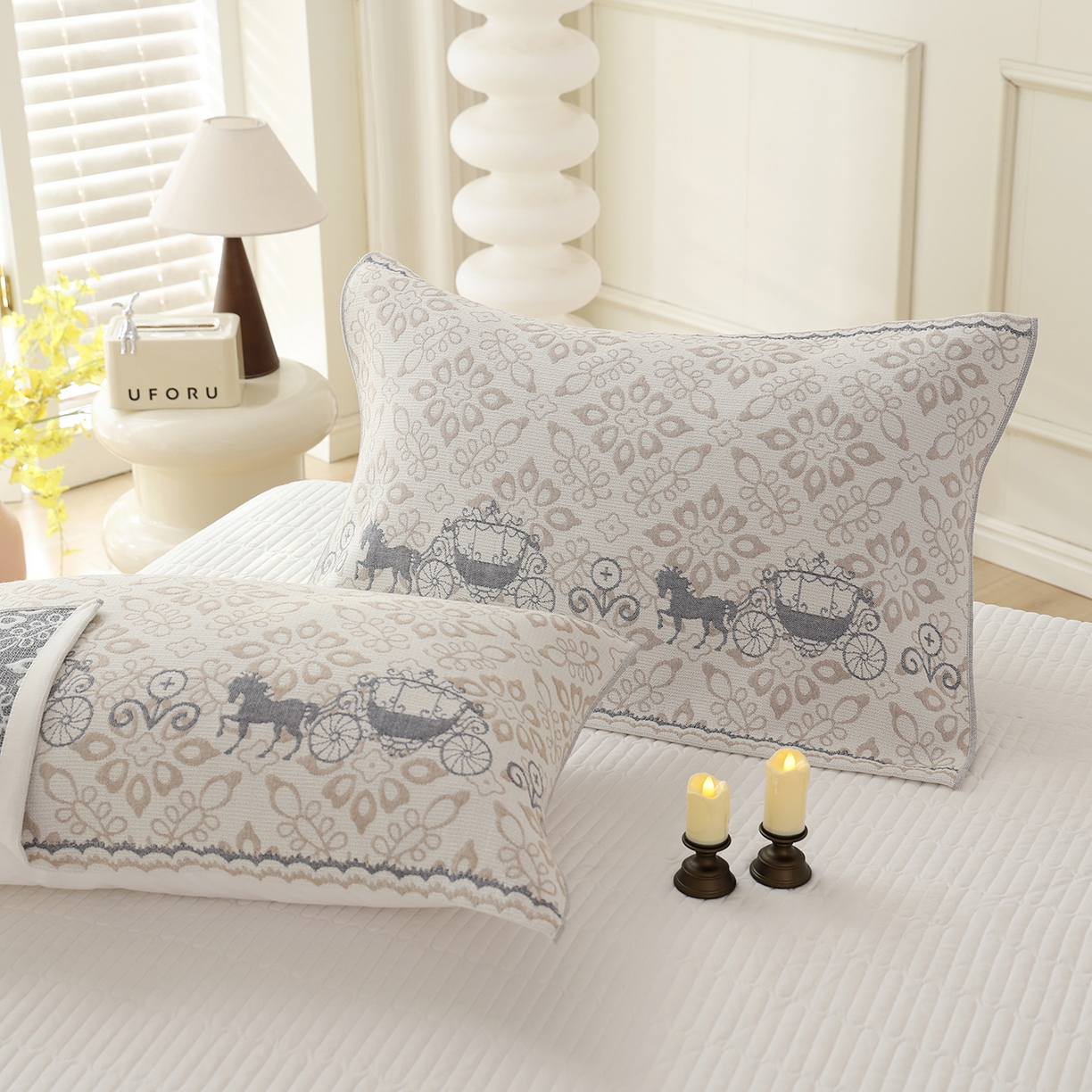 91家纺网 家纺一手货源 找家纺 朴尔家纺-毛巾被 2026新品多彩棉素雅色织提花纯棉纱布枕巾 浮生花