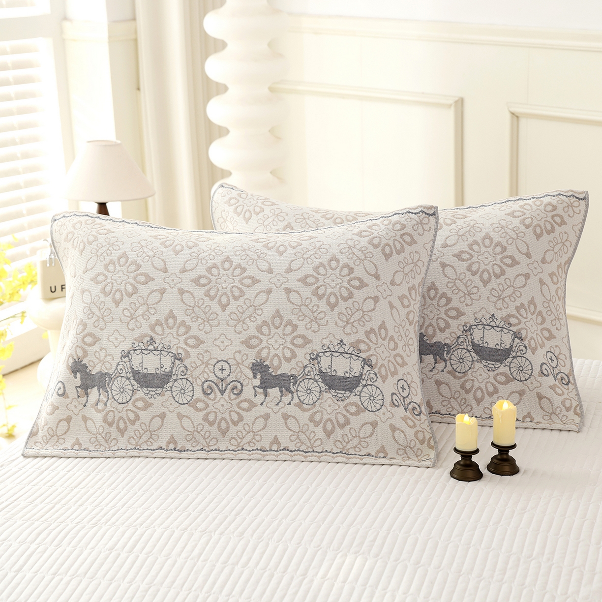 91家纺网 家纺一手货源 找家纺 朴尔家纺-毛巾被 2026新品多彩棉素雅色织提花纯棉纱布枕巾 浮生花