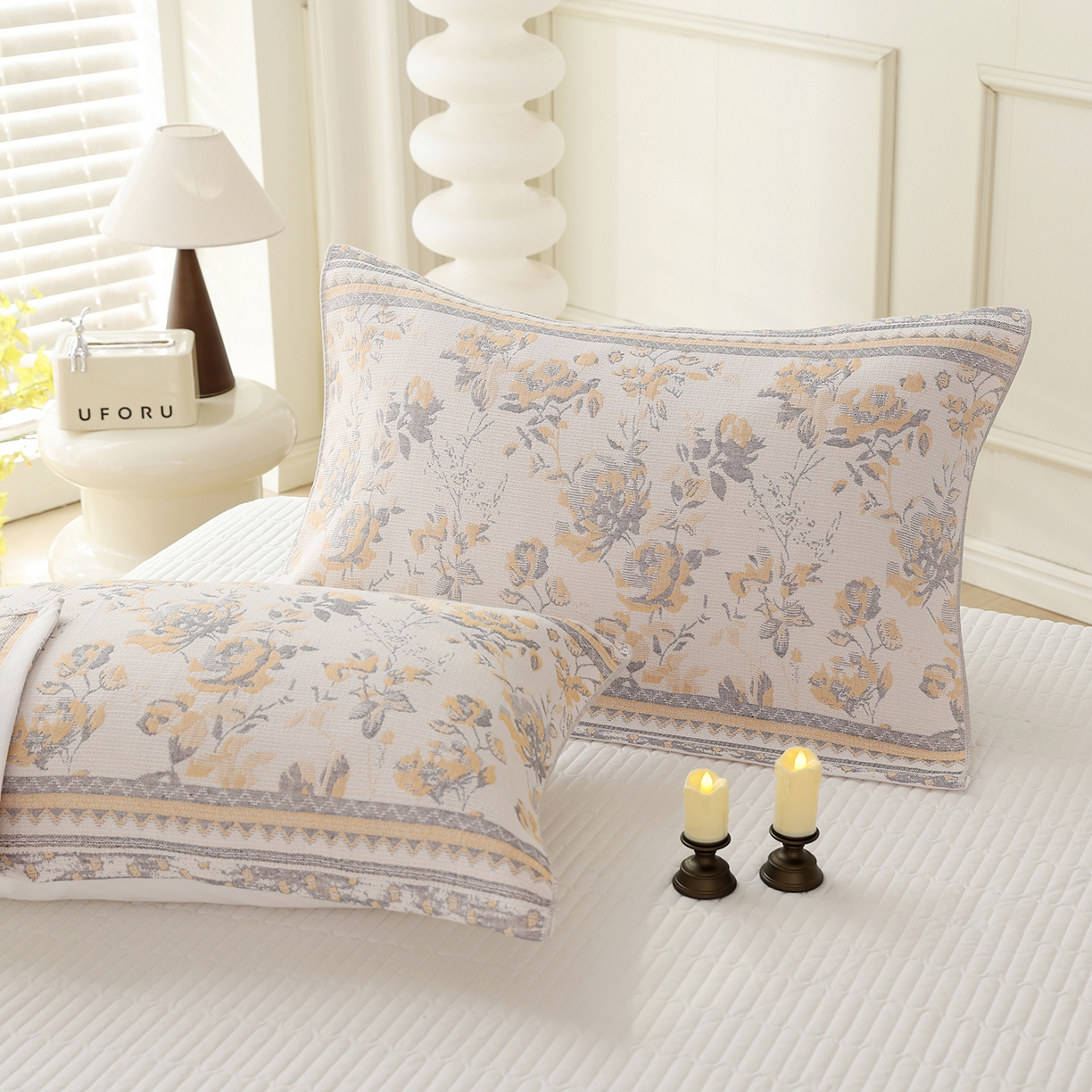 91家纺网 家纺一手货源 找家纺 朴尔家纺-毛巾被 2026新品多彩棉素雅色织提花纯棉纱布枕巾 锦瑟