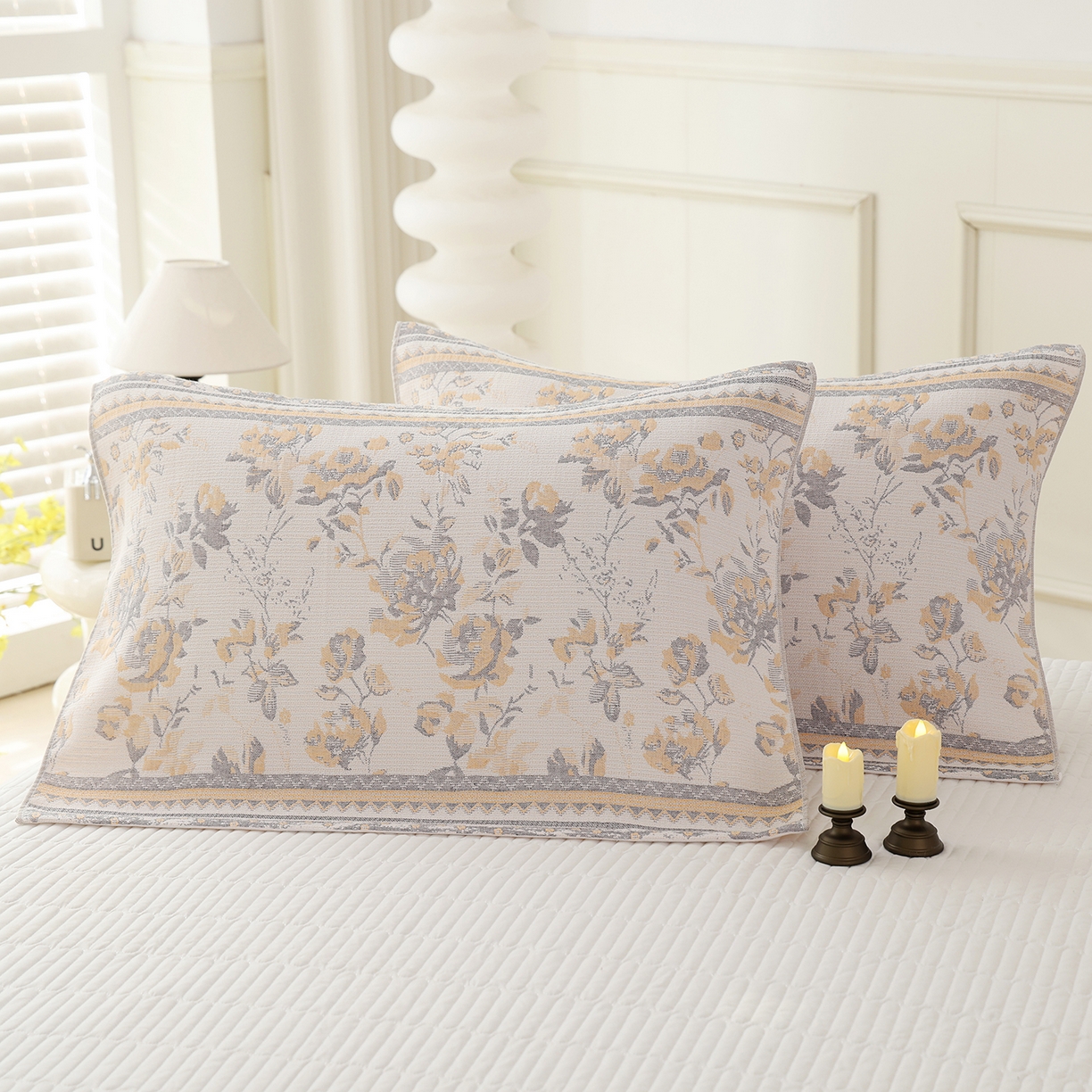 91家纺网 家纺一手货源 找家纺 朴尔家纺-毛巾被 2026新品多彩棉素雅色织提花纯棉纱布枕巾 锦瑟