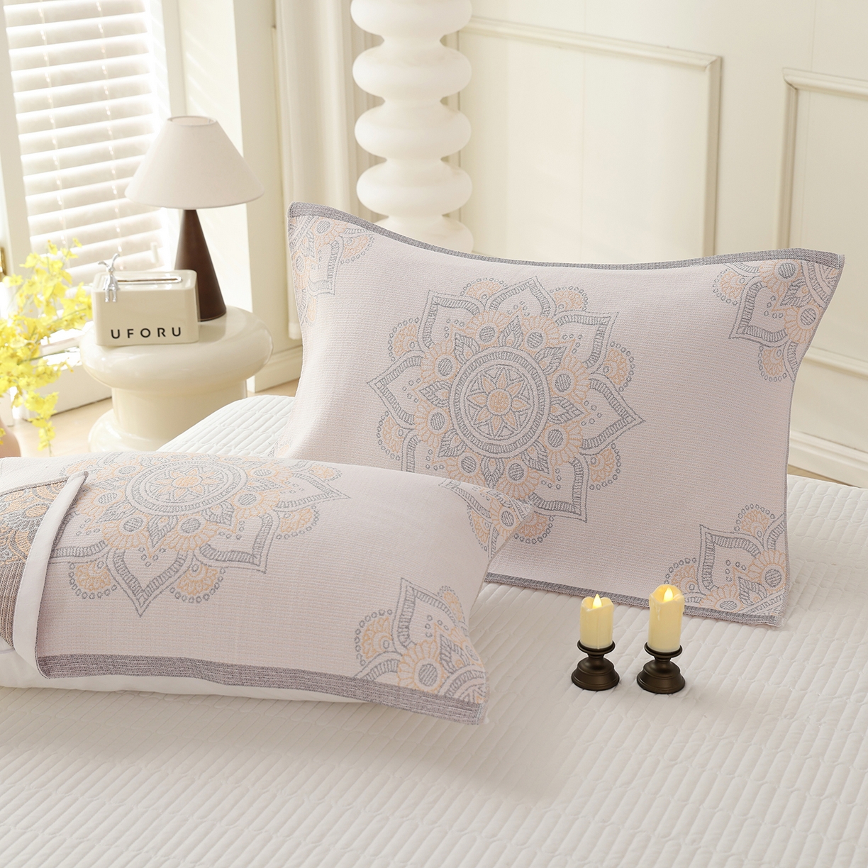 91家纺网 家纺一手货源 找家纺 朴尔家纺-毛巾被 2026新品多彩棉素雅色织提花纯棉纱布枕巾 洛拉