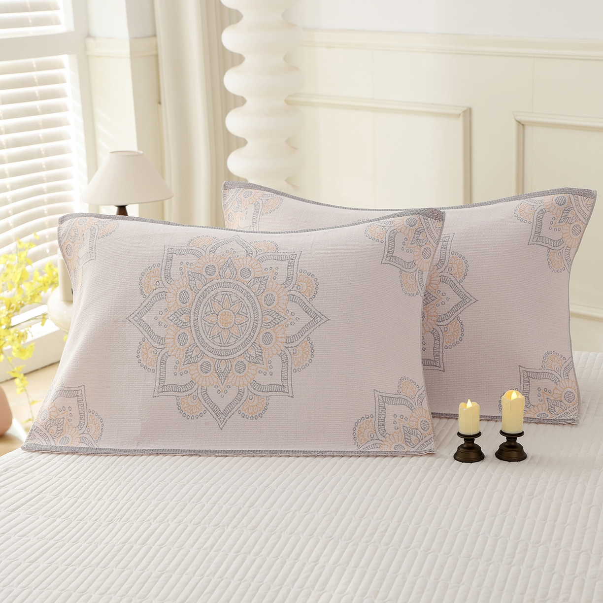 91家纺网 家纺一手货源 找家纺 朴尔家纺-毛巾被 2026新品多彩棉素雅色织提花纯棉纱布枕巾 洛拉