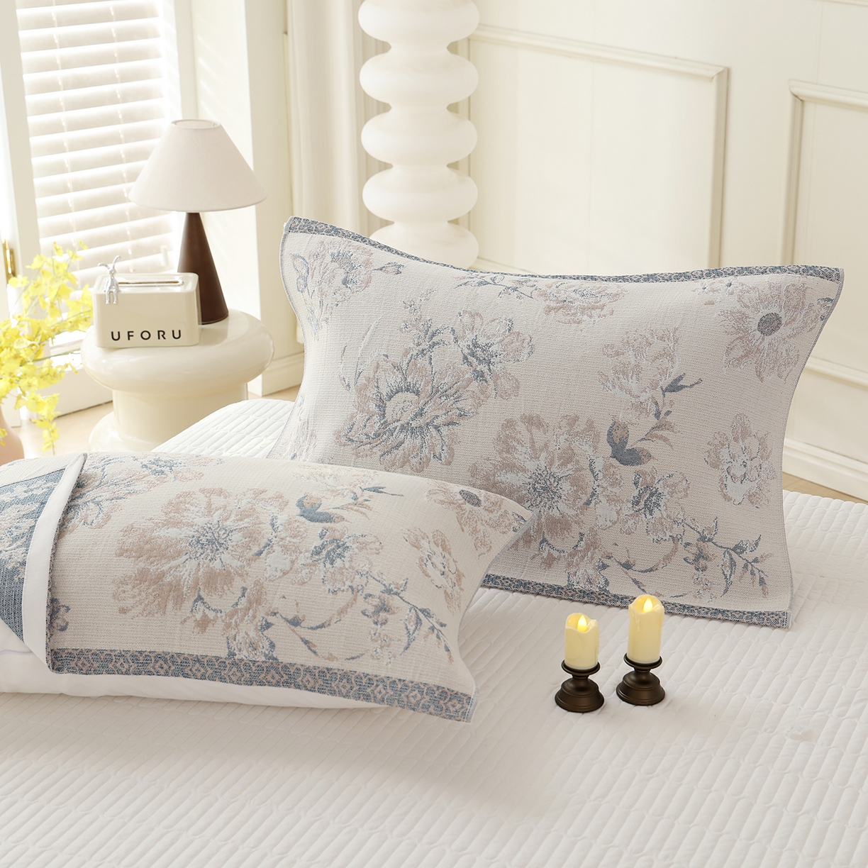 91家纺网 家纺一手货源 找家纺 朴尔家纺-毛巾被 2026新品多彩棉素雅色织提花纯棉纱布枕巾 清岁