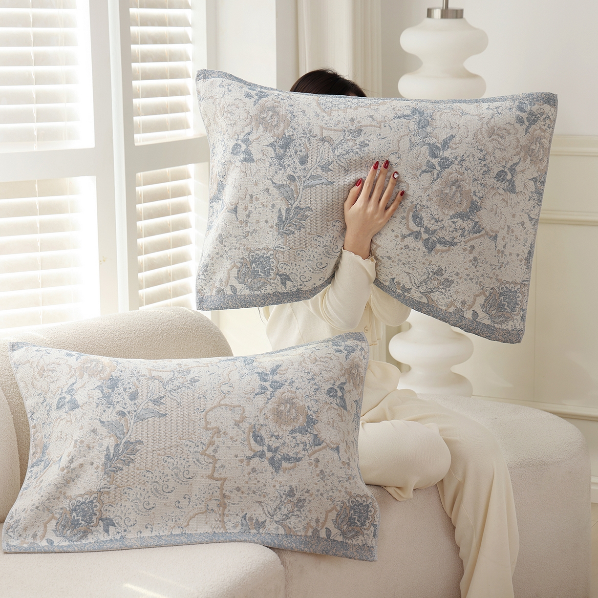 朴尔家纺-毛巾被 2026新品多彩棉素雅色织提花纯棉纱布枕巾 瑞莎