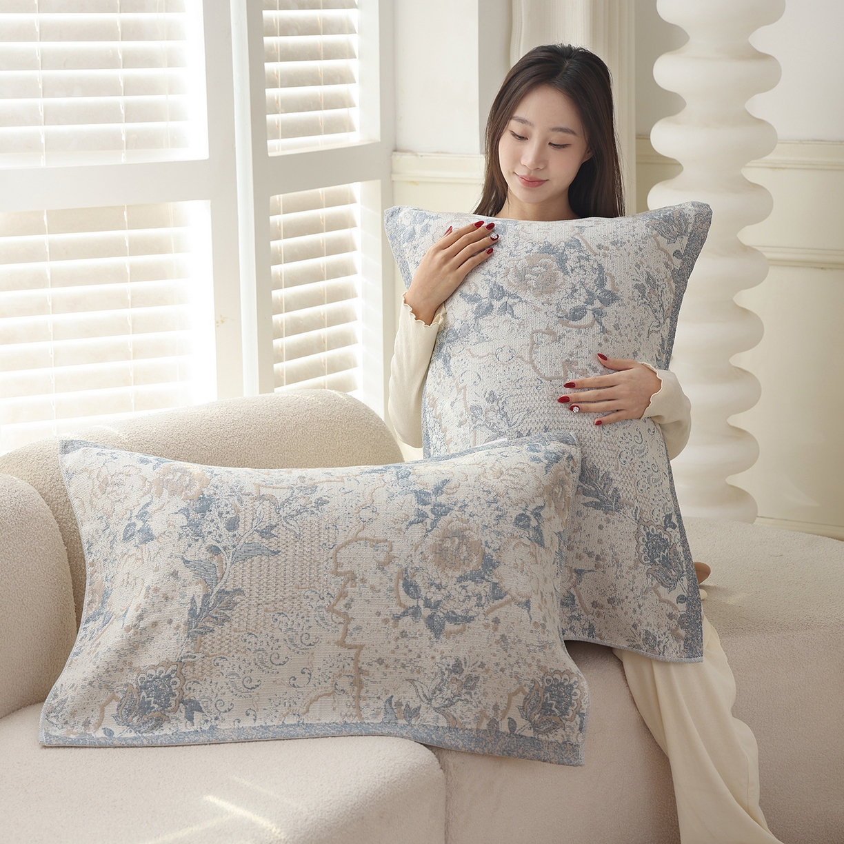 91家纺网 家纺一手货源 找家纺 朴尔家纺-毛巾被 2026新品多彩棉素雅色织提花纯棉纱布枕巾 瑞莎