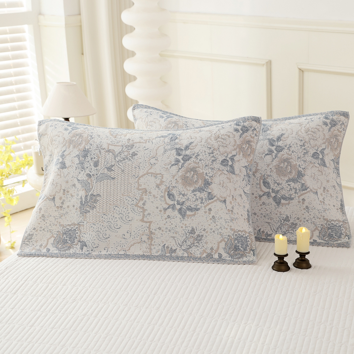 91家纺网 家纺一手货源 找家纺 朴尔家纺-毛巾被 2026新品多彩棉素雅色织提花纯棉纱布枕巾 瑞莎