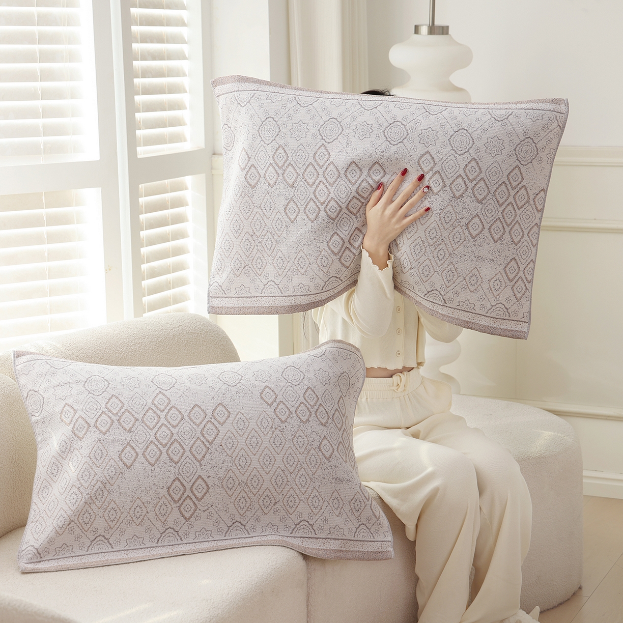 朴尔家纺-毛巾被 2026新品多彩棉素雅色织提花纯棉纱布枕巾 山岚