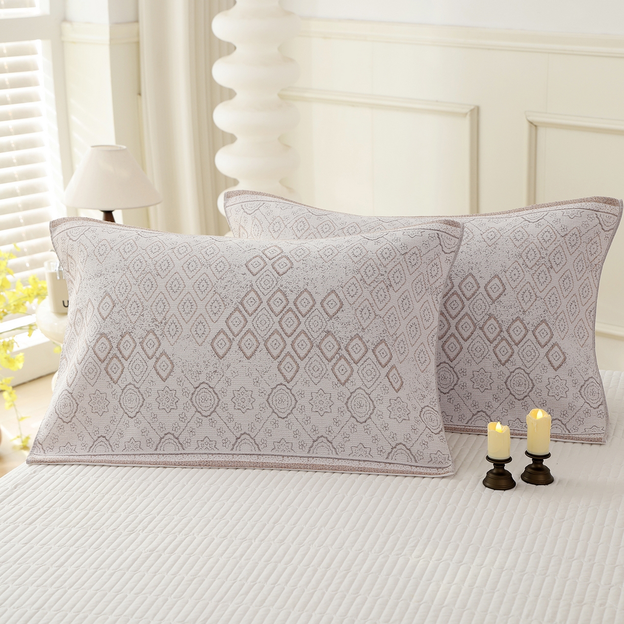 91家纺网 家纺一手货源 找家纺 朴尔家纺-毛巾被 2026新品多彩棉素雅色织提花纯棉纱布枕巾 山岚