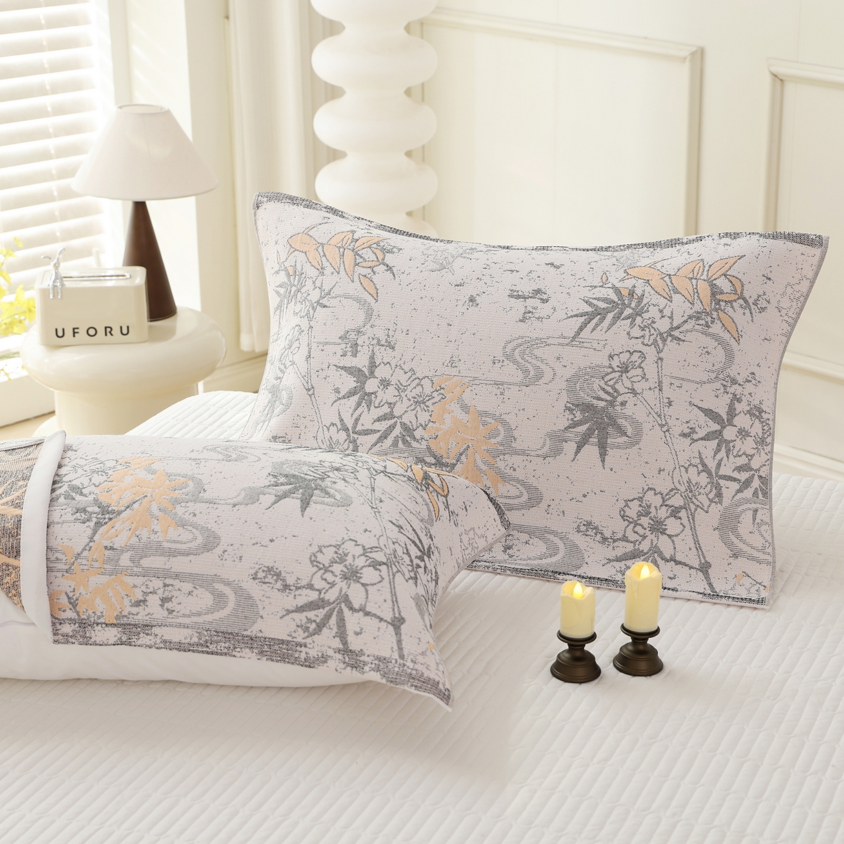 91家纺网 家纺一手货源 找家纺 朴尔家纺-毛巾被 2026新品多彩棉素雅色织提花纯棉纱布枕巾 月华韵