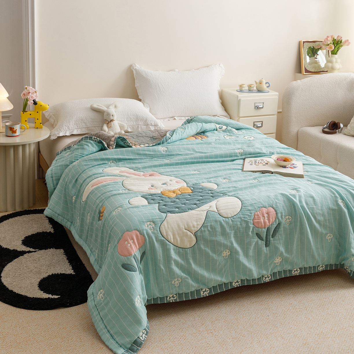 91家纺网 家纺一手货源 找家纺 （总）朴尔家纺-毛巾被 2026新品纯棉云朵棉卡通独版十层加厚纱布泡芙被毛巾被