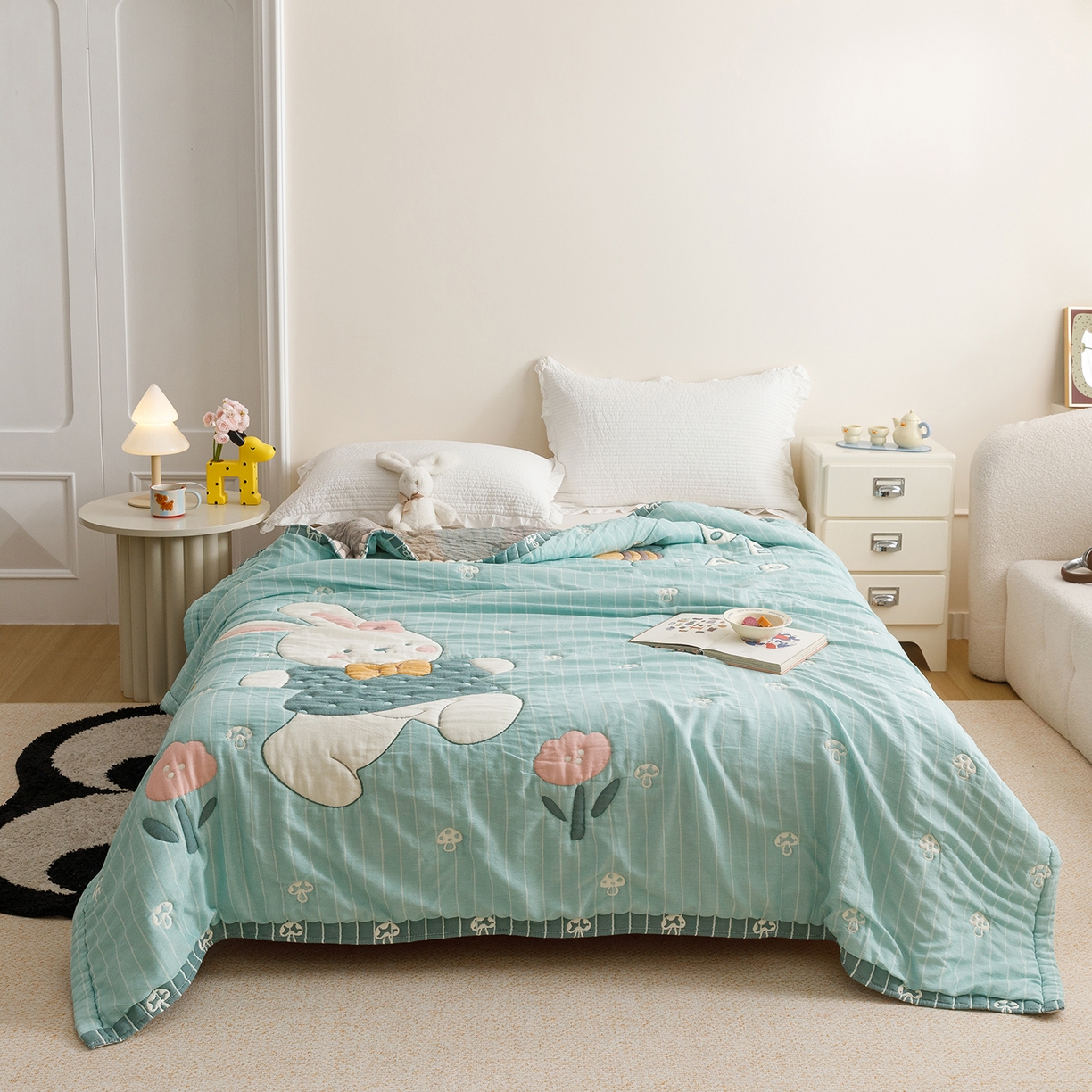 91家纺网 家纺一手货源 找家纺 （总）朴尔家纺-毛巾被 2026新品纯棉云朵棉卡通独版十层加厚纱布泡芙被毛巾被