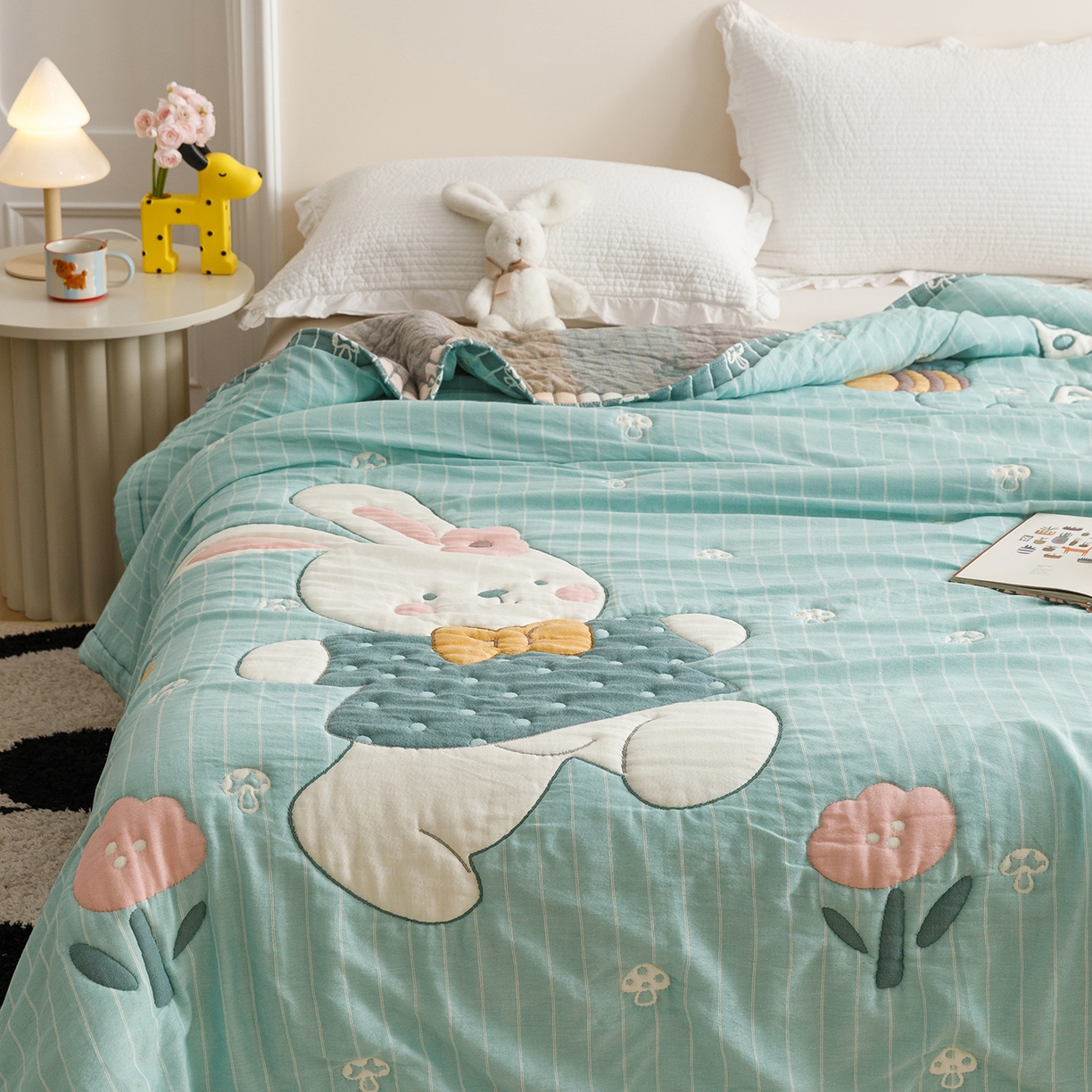 91家纺网 家纺一手货源 找家纺 （总）朴尔家纺-毛巾被 2026新品纯棉云朵棉卡通独版十层加厚纱布泡芙被毛巾被