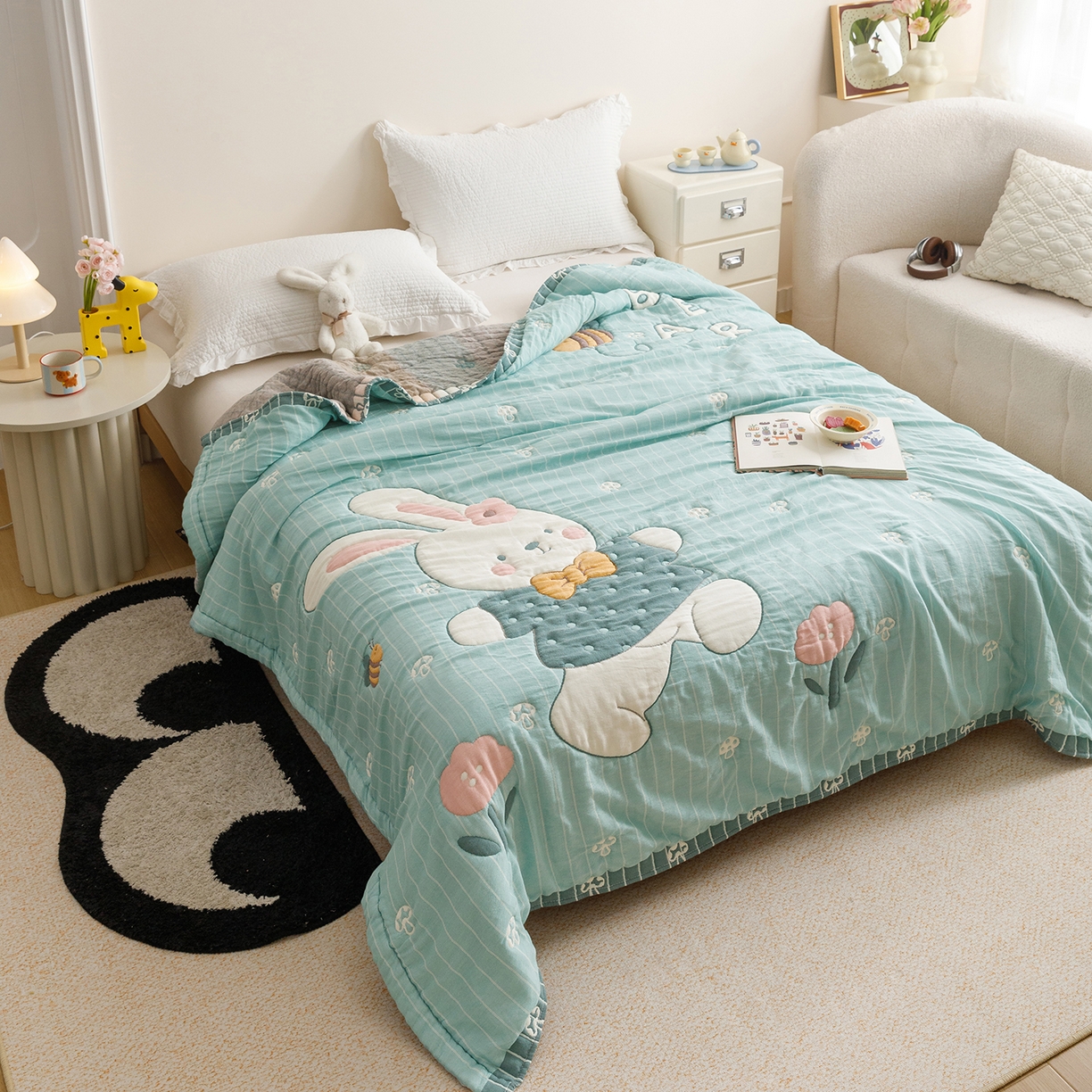 91家纺网 家纺一手货源 找家纺 （总）朴尔家纺-毛巾被 2026新品纯棉云朵棉卡通独版十层加厚纱布泡芙被毛巾被