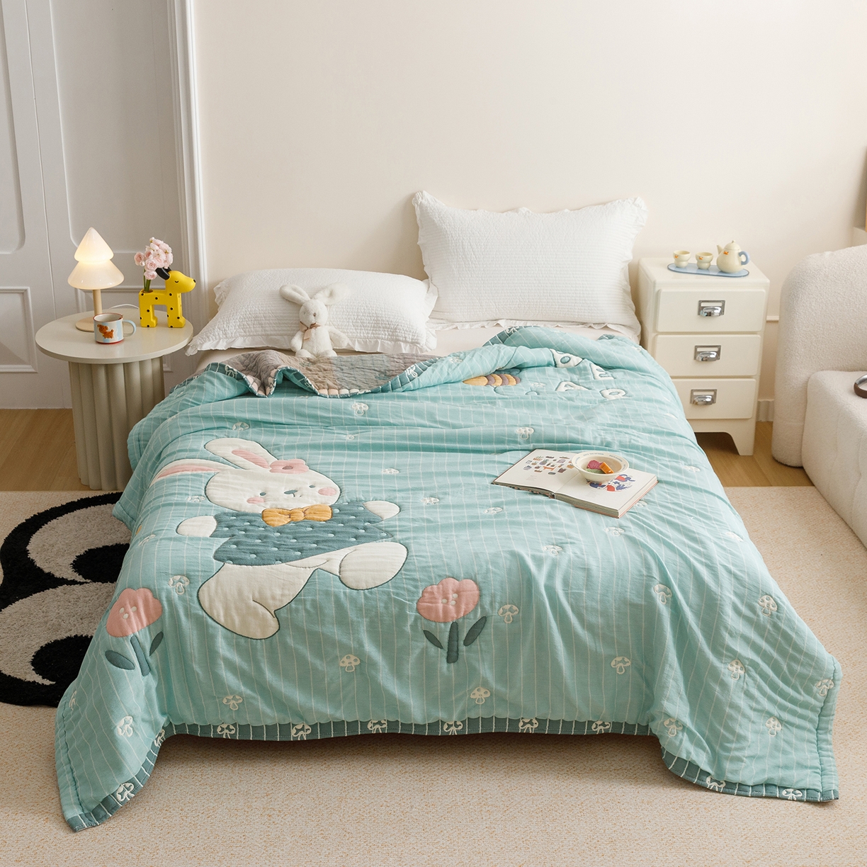 91家纺网 家纺一手货源 找家纺 （总）朴尔家纺-毛巾被 2026新品纯棉云朵棉卡通独版十层加厚纱布泡芙被毛巾被