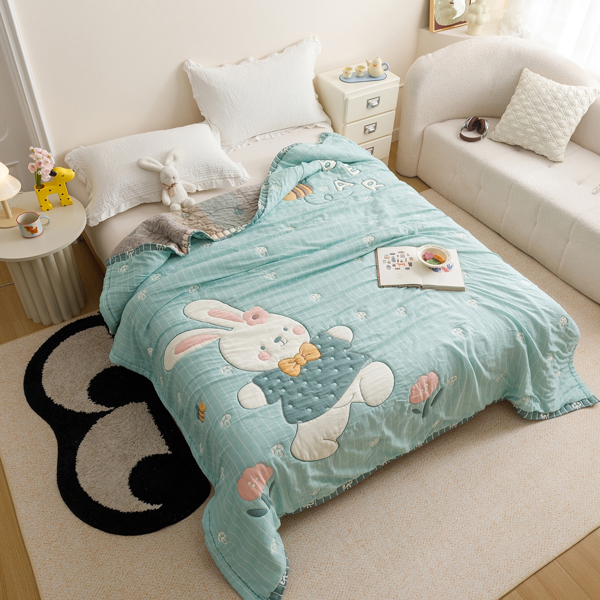 91家纺网 家纺一手货源 找家纺 （总）朴尔家纺-毛巾被 2026新品纯棉云朵棉卡通独版十层加厚纱布泡芙被毛巾被