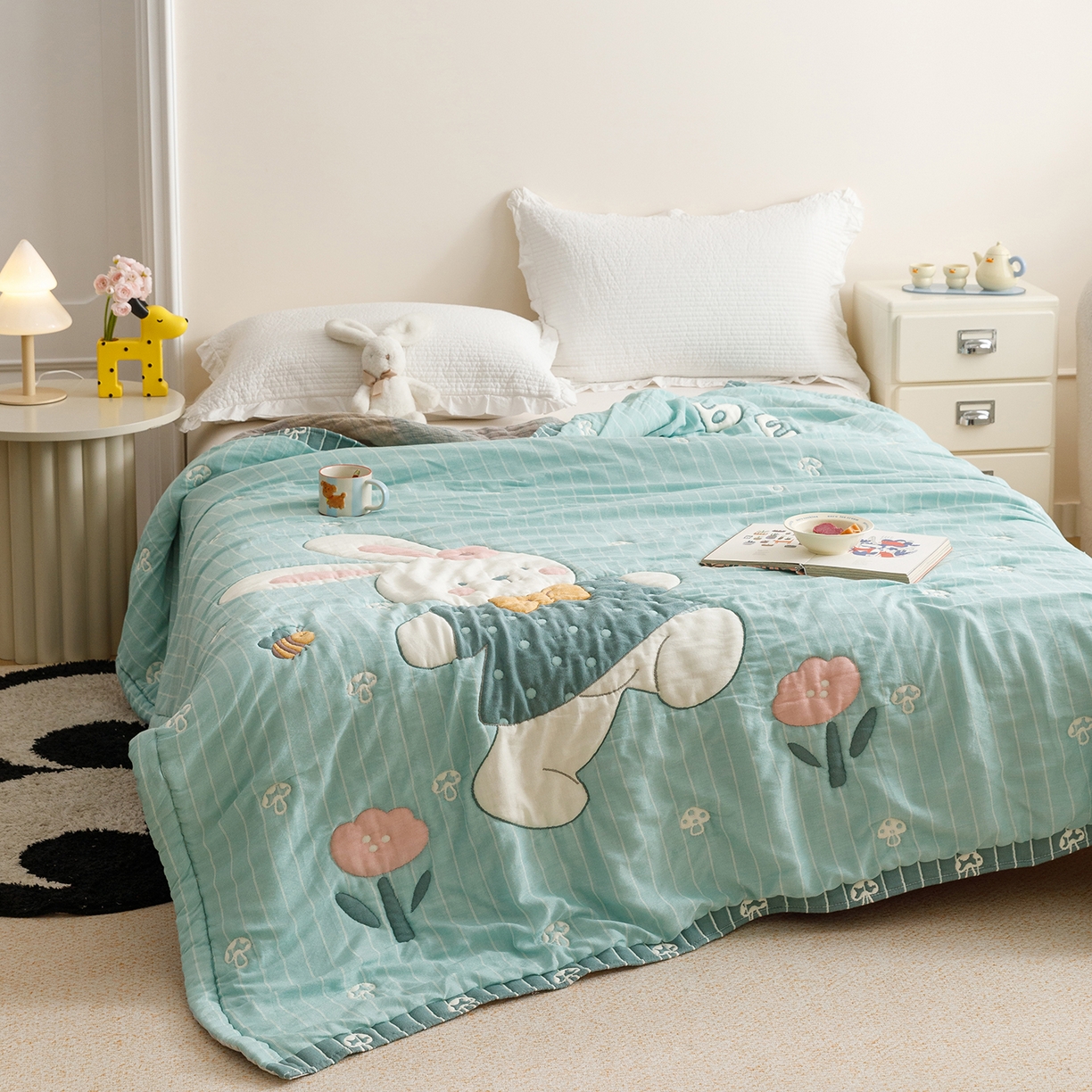 91家纺网 家纺一手货源 找家纺 （总）朴尔家纺-毛巾被 2026新品纯棉云朵棉卡通独版十层加厚纱布泡芙被毛巾被