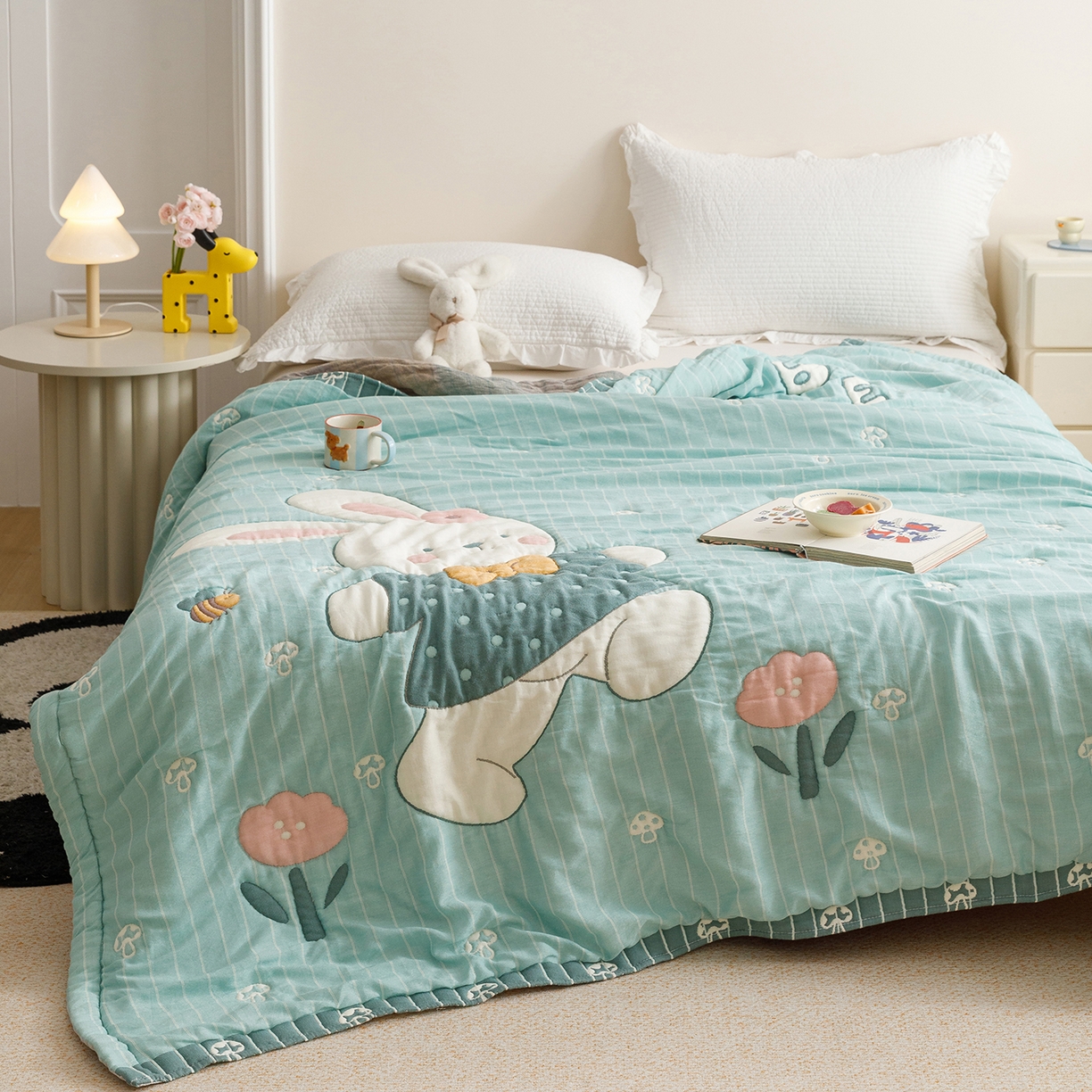 91家纺网 家纺一手货源 找家纺 （总）朴尔家纺-毛巾被 2026新品纯棉云朵棉卡通独版十层加厚纱布泡芙被毛巾被