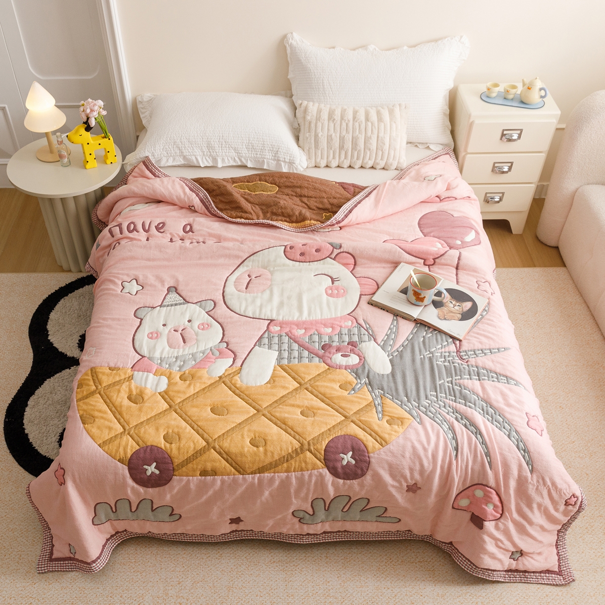 91家纺网 家纺一手货源 找家纺 （总）朴尔家纺-毛巾被 2026新品纯棉云朵棉卡通独版十层加厚纱布泡芙被毛巾被