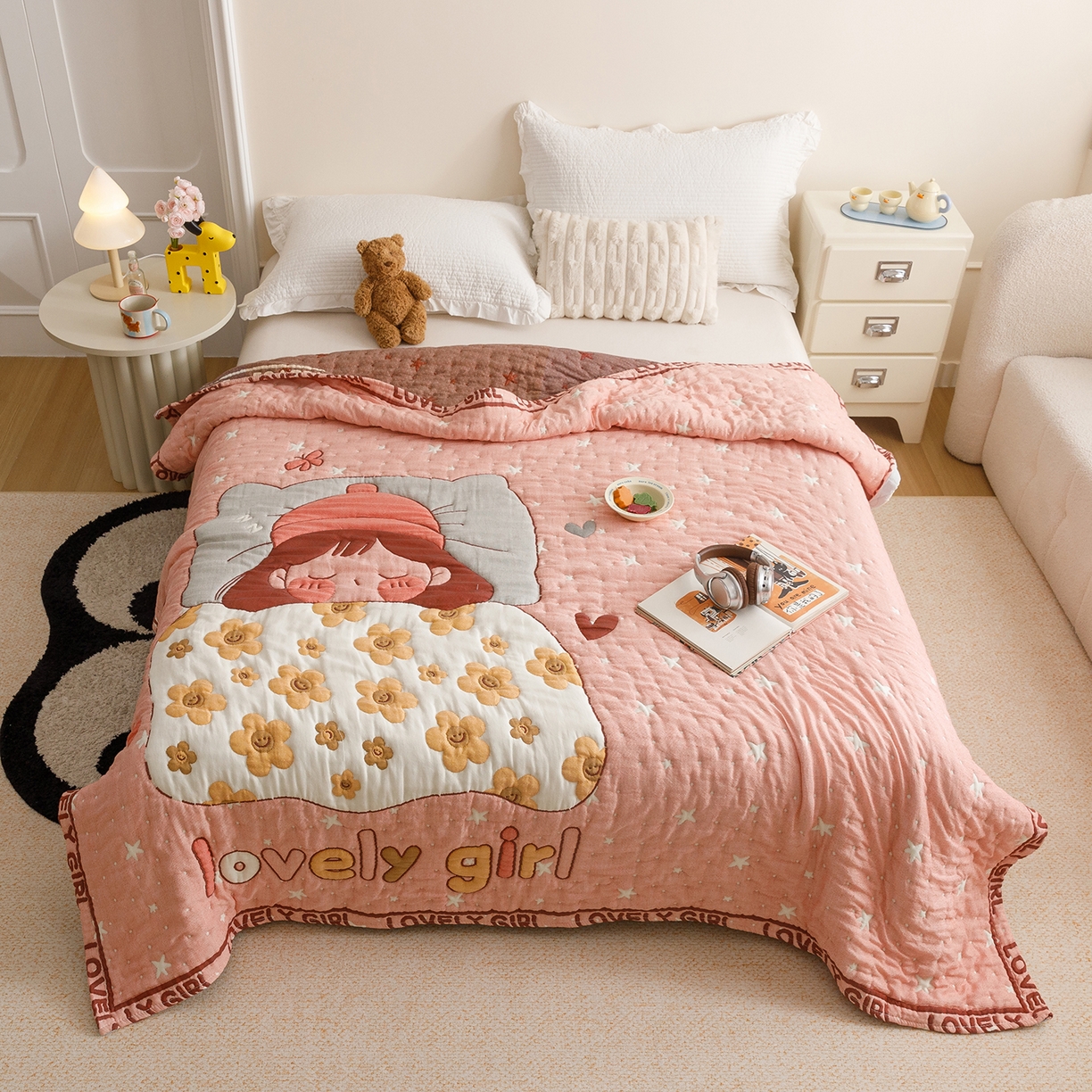 91家纺网 家纺一手货源 找家纺 （总）朴尔家纺-毛巾被 2026新品纯棉云朵棉卡通独版十层加厚纱布泡芙被毛巾被