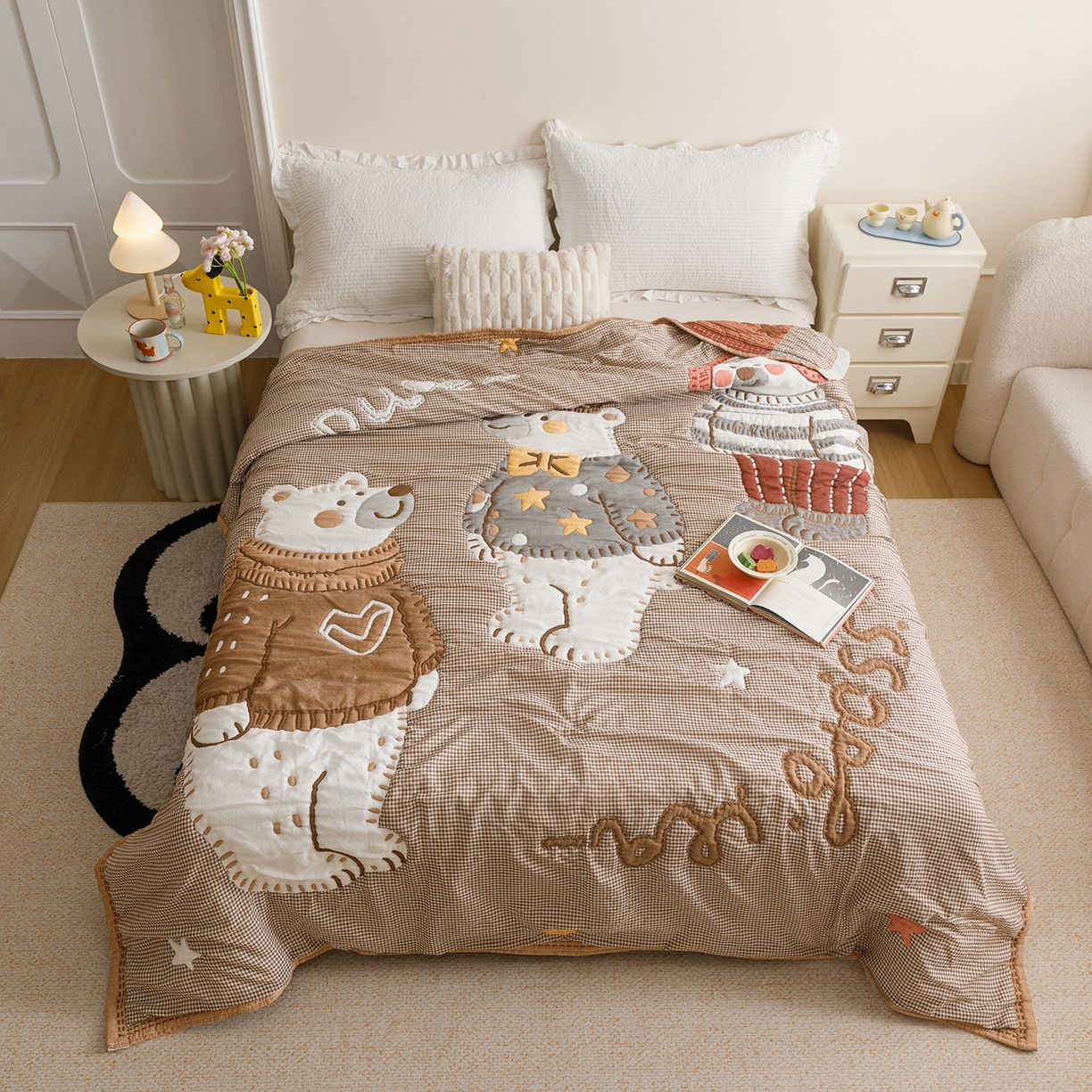 91家纺网 家纺一手货源 找家纺 （总）朴尔家纺-毛巾被 2026新品纯棉云朵棉卡通独版十层加厚纱布泡芙被毛巾被