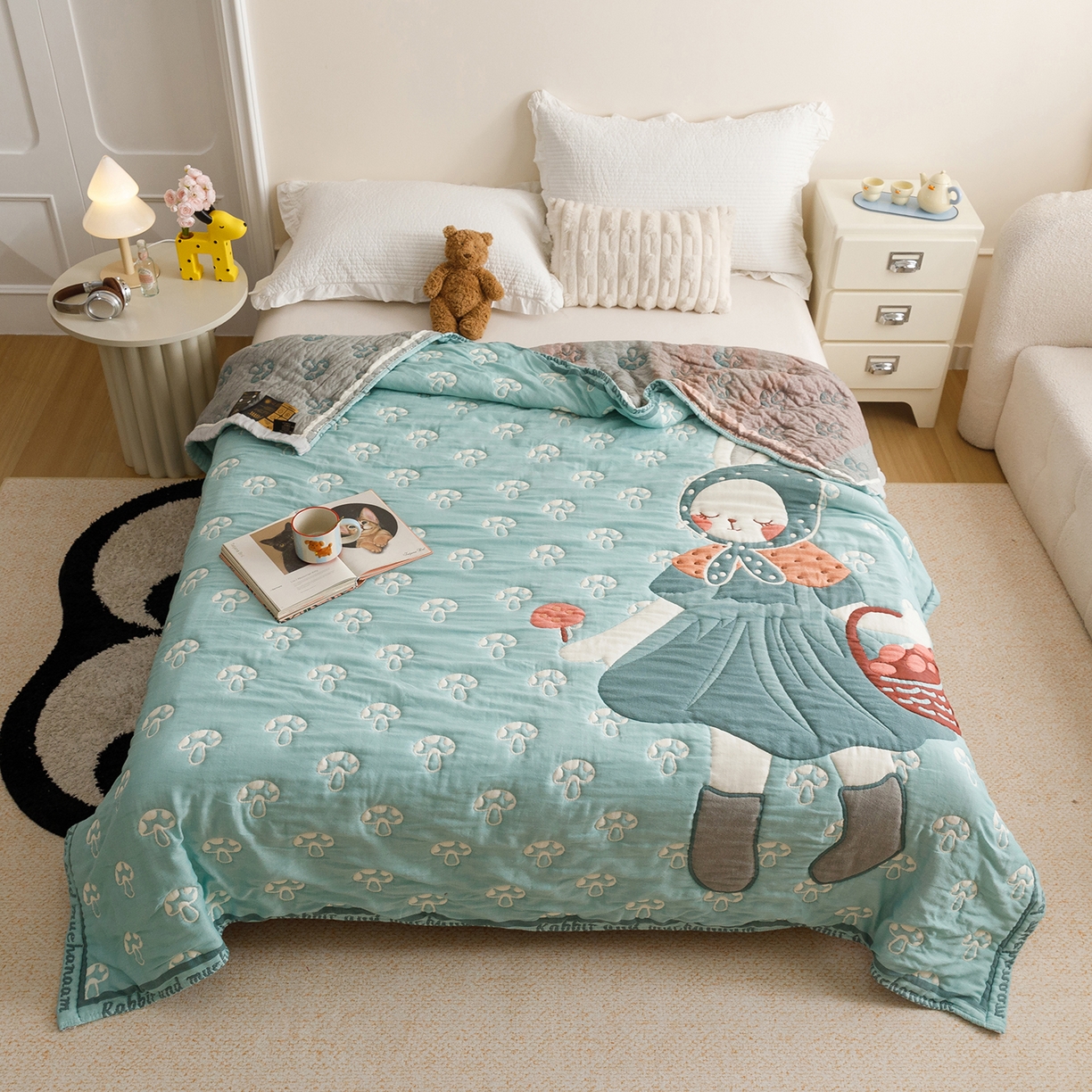 91家纺网 家纺一手货源 找家纺 （总）朴尔家纺-毛巾被 2026新品纯棉云朵棉卡通独版十层加厚纱布泡芙被毛巾被