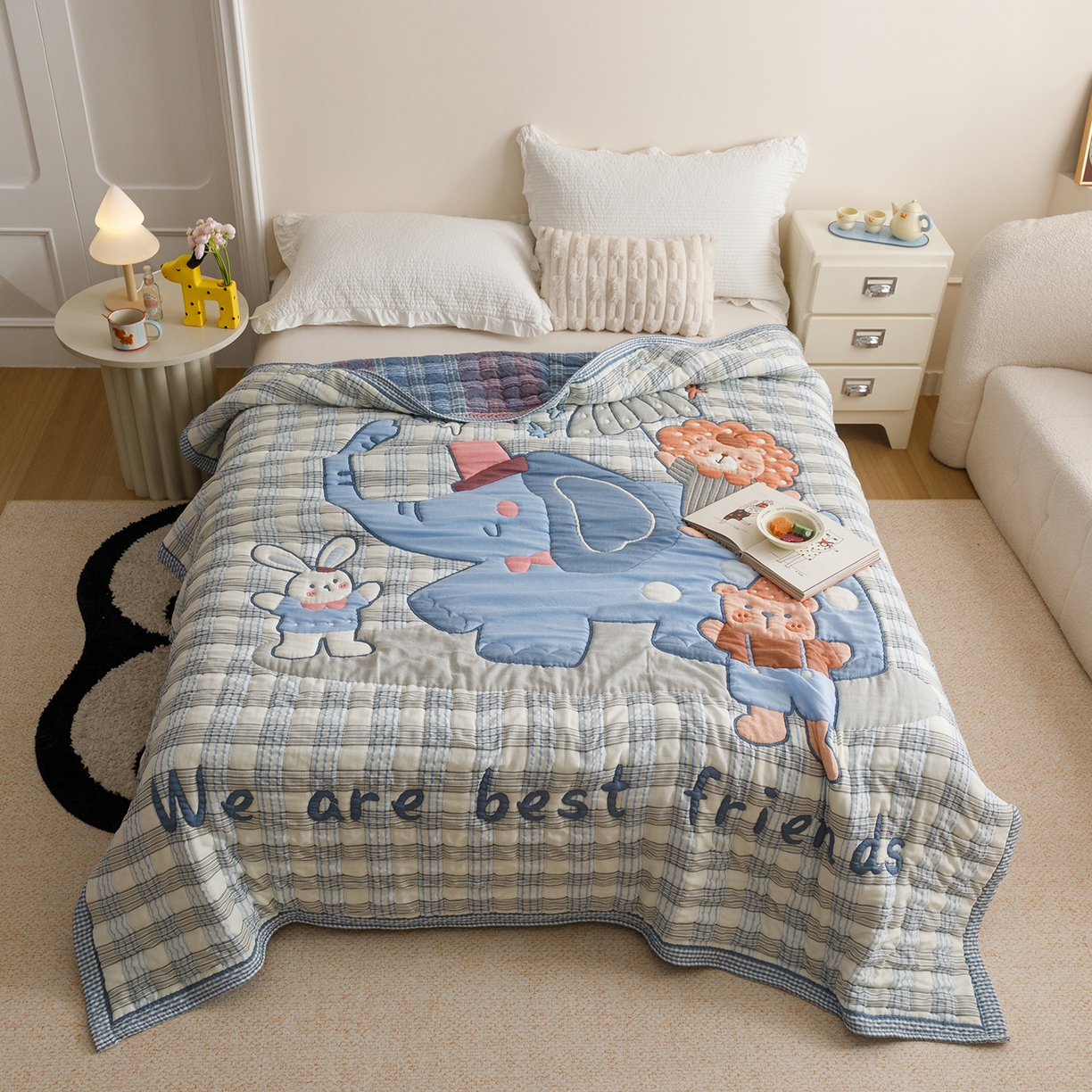 91家纺网 家纺一手货源 找家纺 （总）朴尔家纺-毛巾被 2026新品纯棉云朵棉卡通独版十层加厚纱布泡芙被毛巾被