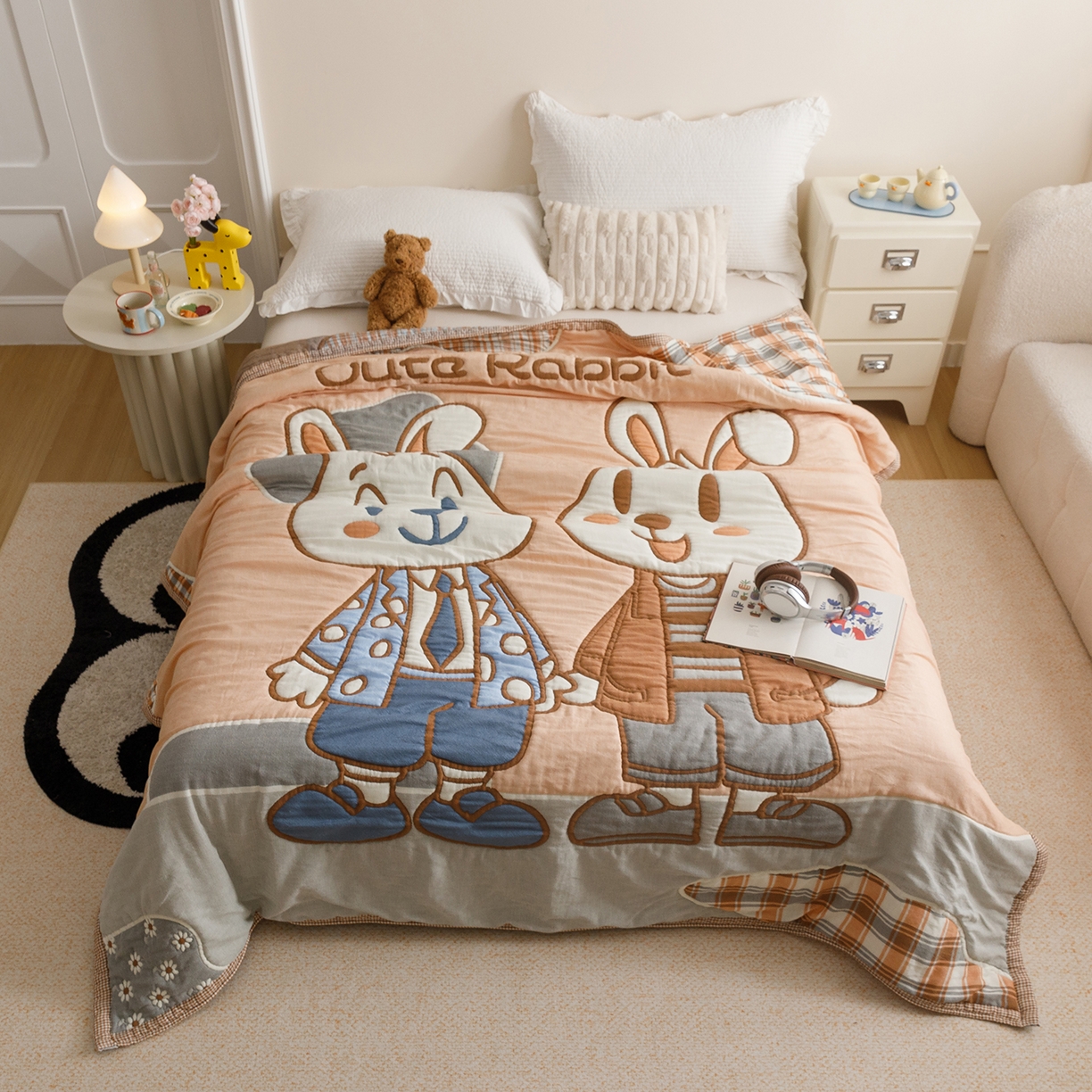 91家纺网 家纺一手货源 找家纺 （总）朴尔家纺-毛巾被 2026新品纯棉云朵棉卡通独版十层加厚纱布泡芙被毛巾被