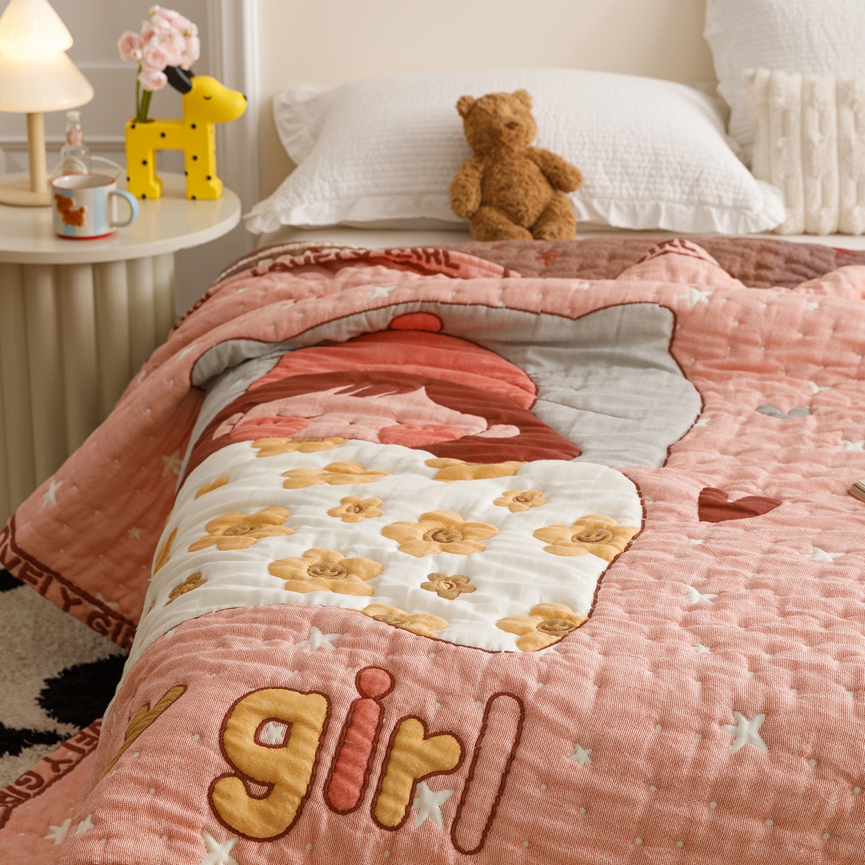 91家纺网 家纺一手货源 找家纺 朴尔家纺-毛巾被 2026新品纯棉云朵棉卡通独版十层加厚纱布泡芙被毛巾被 花月眠