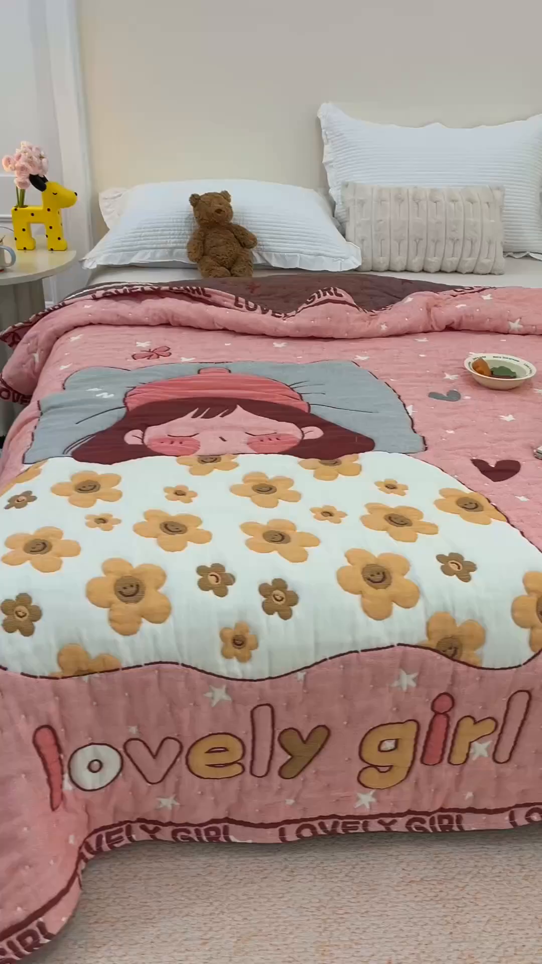 91家纺网 家纺一手货源 找家纺 朴尔家纺-毛巾被 2026新品纯棉云朵棉卡通独版十层加厚纱布泡芙被毛巾被 花月眠