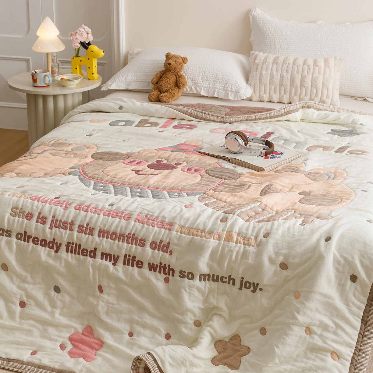 91家纺网 家纺一手货源 找家纺 朴尔家纺-毛巾被 2026新品纯棉云朵棉卡通独版十层加厚纱布泡芙被毛巾被 欢乐动物