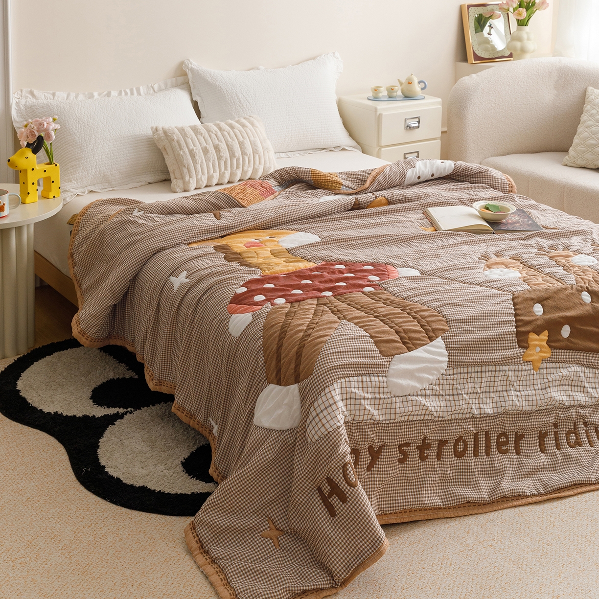 91家纺网 家纺一手货源 找家纺 朴尔家纺-毛巾被 2026新品纯棉云朵棉卡通独版十层加厚纱布泡芙被毛巾被 亲子时刻