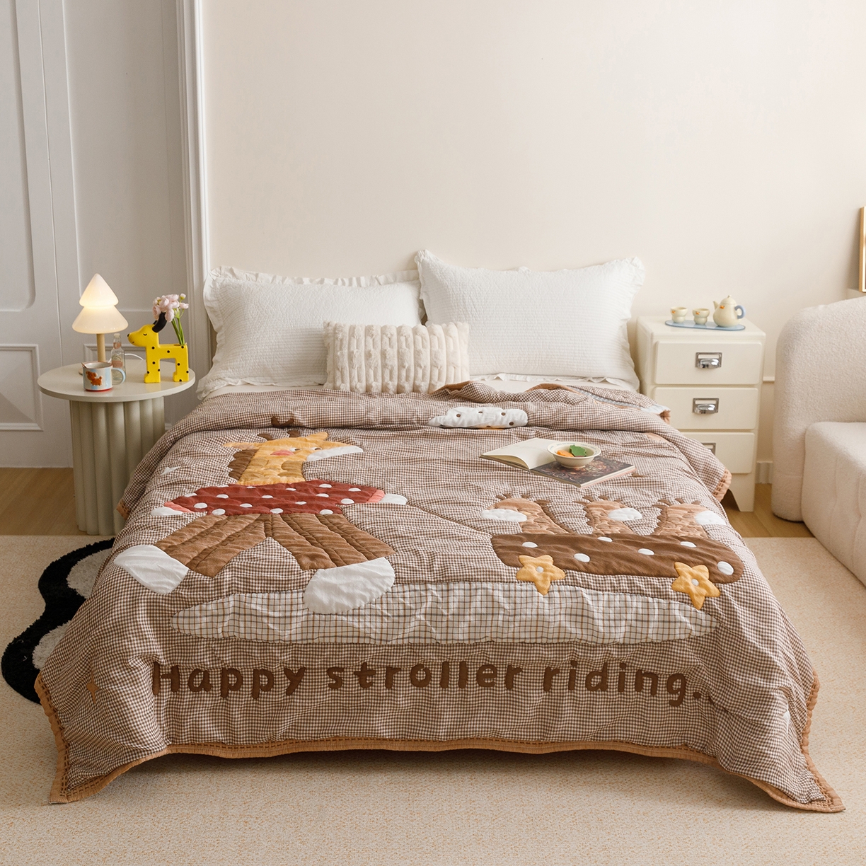 91家纺网 家纺一手货源 找家纺 朴尔家纺-毛巾被 2026新品纯棉云朵棉卡通独版十层加厚纱布泡芙被毛巾被 亲子时刻