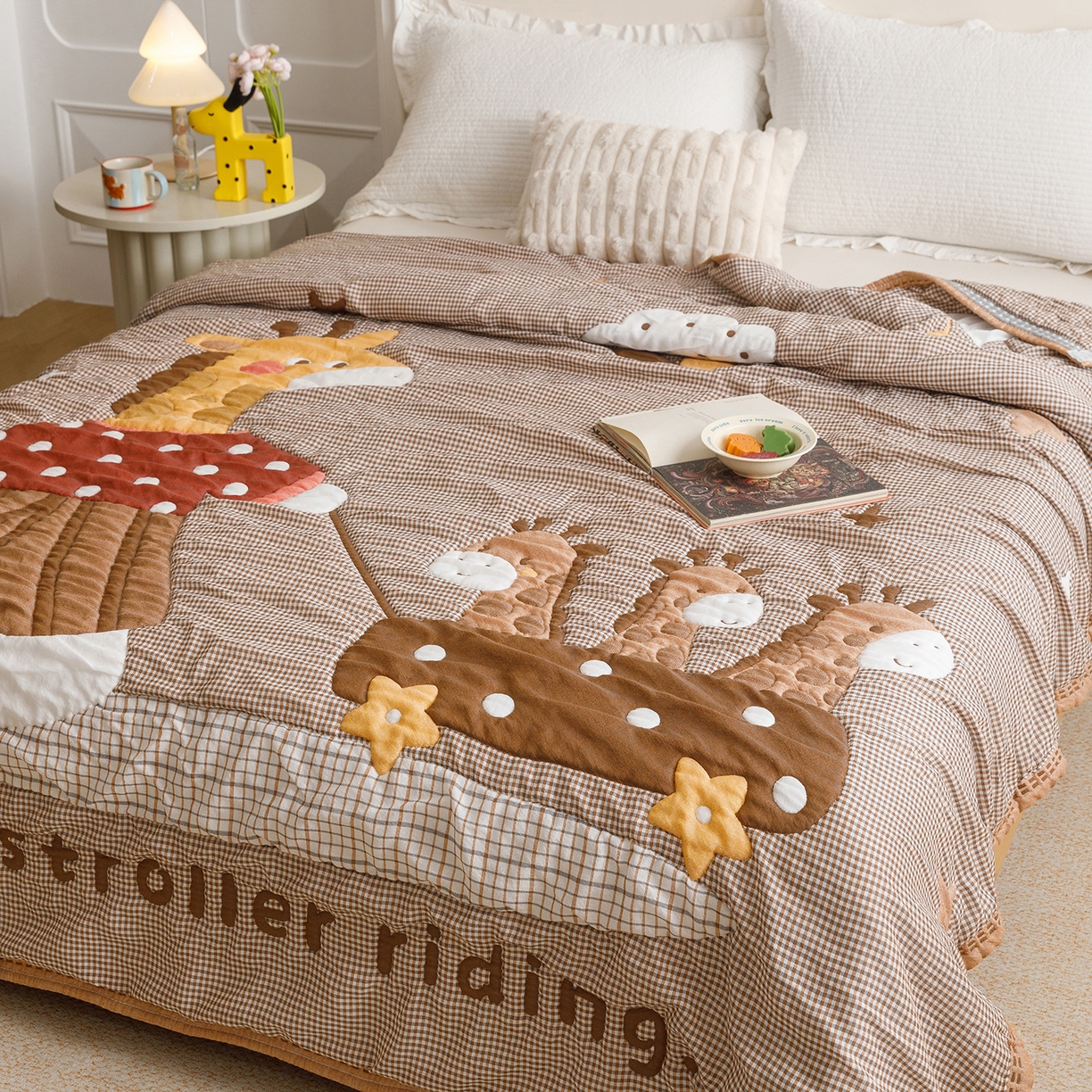 91家纺网 家纺一手货源 找家纺 朴尔家纺-毛巾被 2026新品纯棉云朵棉卡通独版十层加厚纱布泡芙被毛巾被 亲子时刻